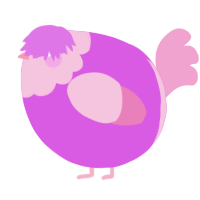 A orchid and pink chicken with a head pattern