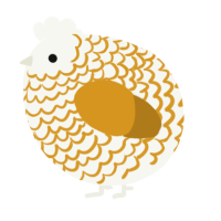 A white and ochre chicken with a lace pattern
