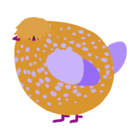 A orange and lilac chicken with a speckle pattern