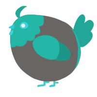 A grey and turquoise chicken with a head pattern
