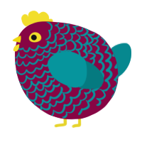 A maroon and teal chicken with a lace pattern