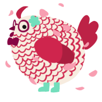 A cream and crimson chicken with a lace pattern