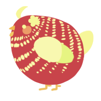 A crimson and apple chicken with a bar pattern