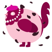 A rose and maroon chicken with a head pattern