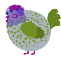 A mist and chartreuse chicken with a speckle pattern