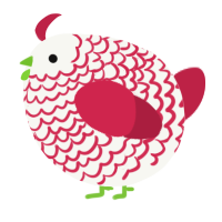 A white and crimson chicken with a lace pattern
