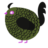 A olive and black chicken with a lace pattern