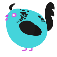 A aqua and sable chicken with a neck-speckle pattern