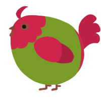 A chartreuse and crimson chicken with a head pattern