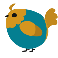 A sea and ochre chicken with a head pattern