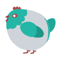 A mist and turquoise chicken with a head pattern