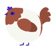 A white and russet chicken with a head pattern
