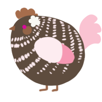 A bark and rose chicken with a bar pattern