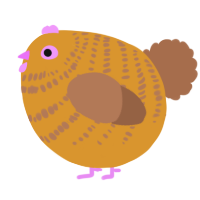 A orange and brown chicken with a bar pattern