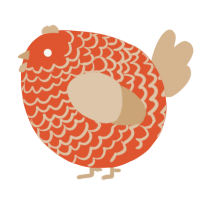 A vermilion and beige chicken with a lace pattern