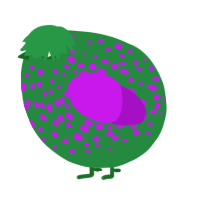 A viridian and amethyst chicken with a speckle pattern