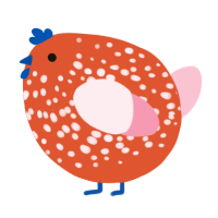 A vermilion and rose chicken with a speckle pattern