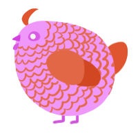 A lavender and vermilion chicken with a lace pattern