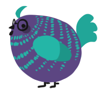 A overcast and turquoise chicken with a bar pattern