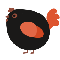A sable and vermilion chicken