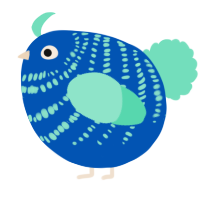A ultramarine and mint chicken with a bar pattern