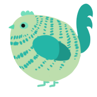 A gluppy and turquoise chicken with a bar pattern