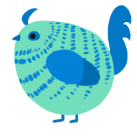 A mint and sapphire chicken with a bar pattern