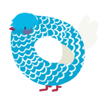 A cerulean and white chicken with a lace pattern