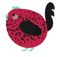 A crimson and sable chicken with a speckle pattern