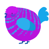 A amethyst and sky chicken with a bar pattern