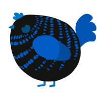 A black and ultramarine chicken with a bar pattern