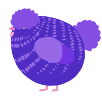 A indigo and blurple chicken with a bar pattern