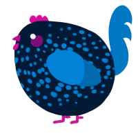 A tumblr and sapphire chicken with a speckle pattern