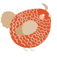 A vermilion and beige chicken with a lace pattern