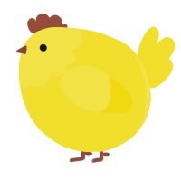 A yellow chicken with a head pattern