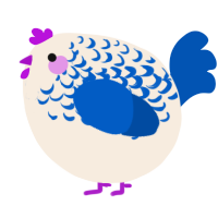 A cream and ultramarine chicken with a half-lace pattern