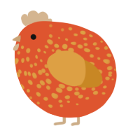 A vermilion and orange chicken with a speckle pattern