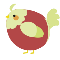 A red and lemon chicken with a head pattern