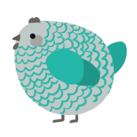 A silver and turquoise chicken with a lace pattern