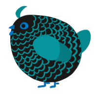 A sable and teal chicken with a lace pattern