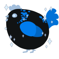 A black and sapphire chicken with a neck-speckle pattern