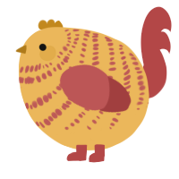 A honey and red chicken with a bar pattern