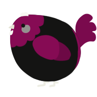 A black and wine chicken with a head pattern