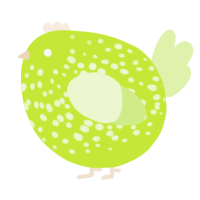A lime and apple chicken with a speckle pattern