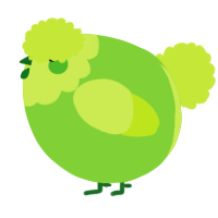 A grass and lime chicken with a head pattern