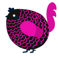 A black and fuchsia chicken with a lace pattern
