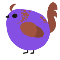 A blurple and russet chicken with a neck-speckle pattern