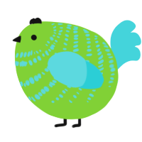 A grass and aqua chicken with a bar pattern
