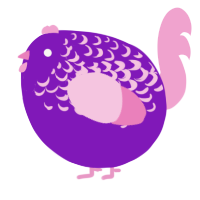 A violet and pink chicken with a half-lace pattern