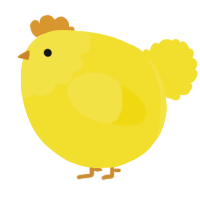 A yellow chicken with a head pattern